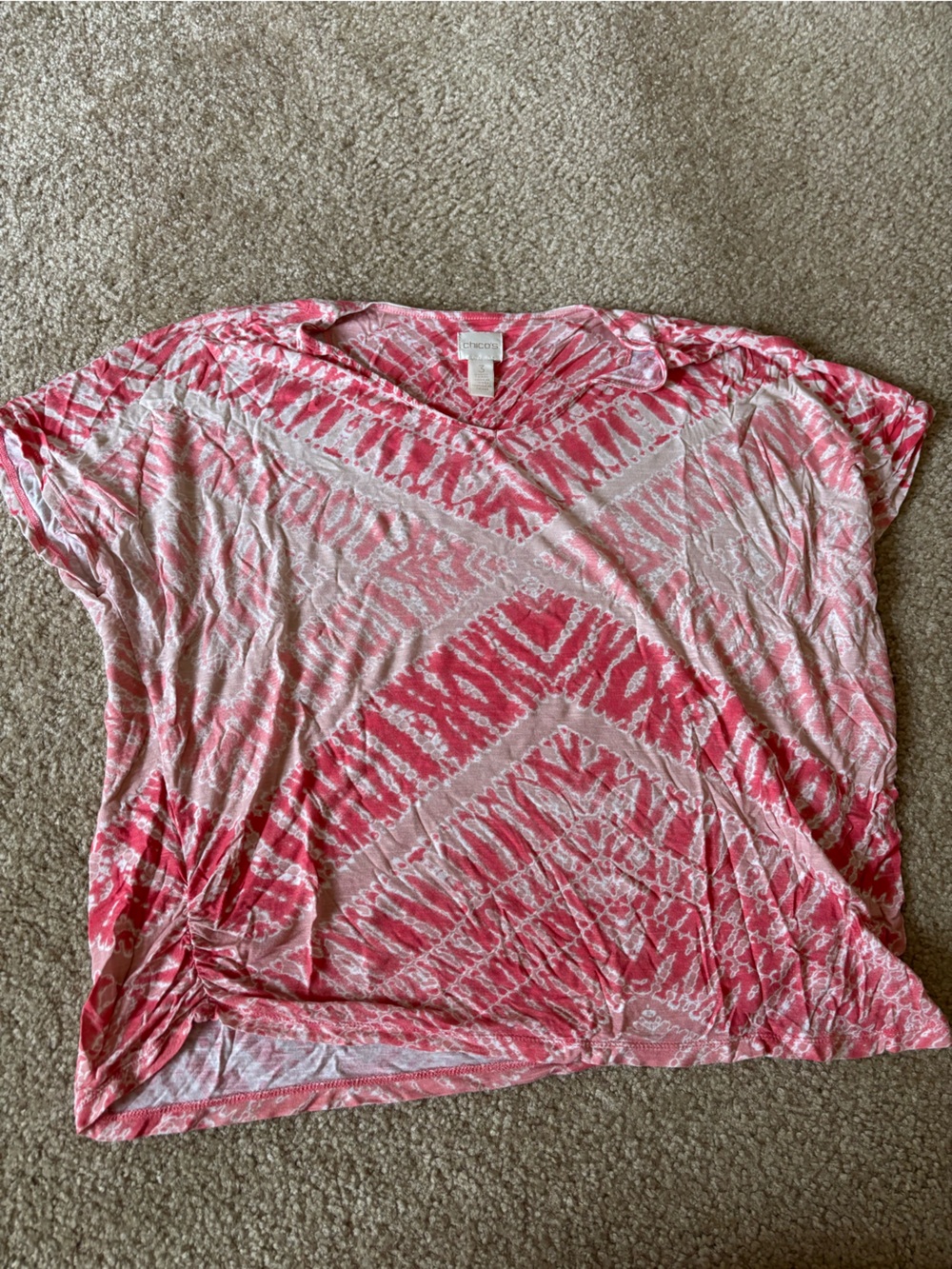 Chico's Pink and White Patterned Short Sleeve Tunic